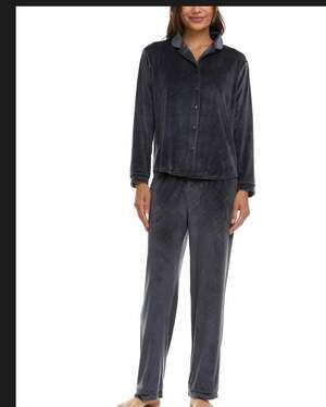 Flora Nikrooz Womens Medium M Gray Fleece Velour 2 Piece Pajama Lounge Set NWT